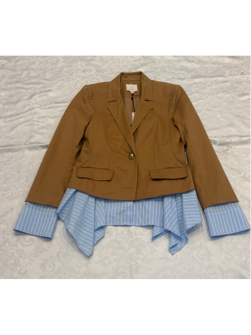 Cinq à Sept Shilo Mixed Media Blazer Sandstone Blue Bell NWT Size 6 - Picture 5 of 7